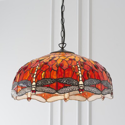 Flame Dragonfly Large Tiffany Ceiling Light 3 bulb fitting fotó