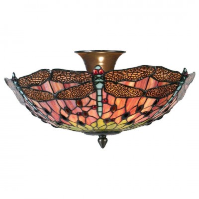 Flame Dragonfly Semi Flush Tiffany Ceiling Light fotó