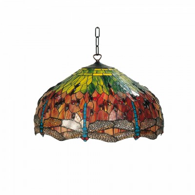 Flame Dragonfly Tiffany Ceiling Light, 3 bulb fitting fotó